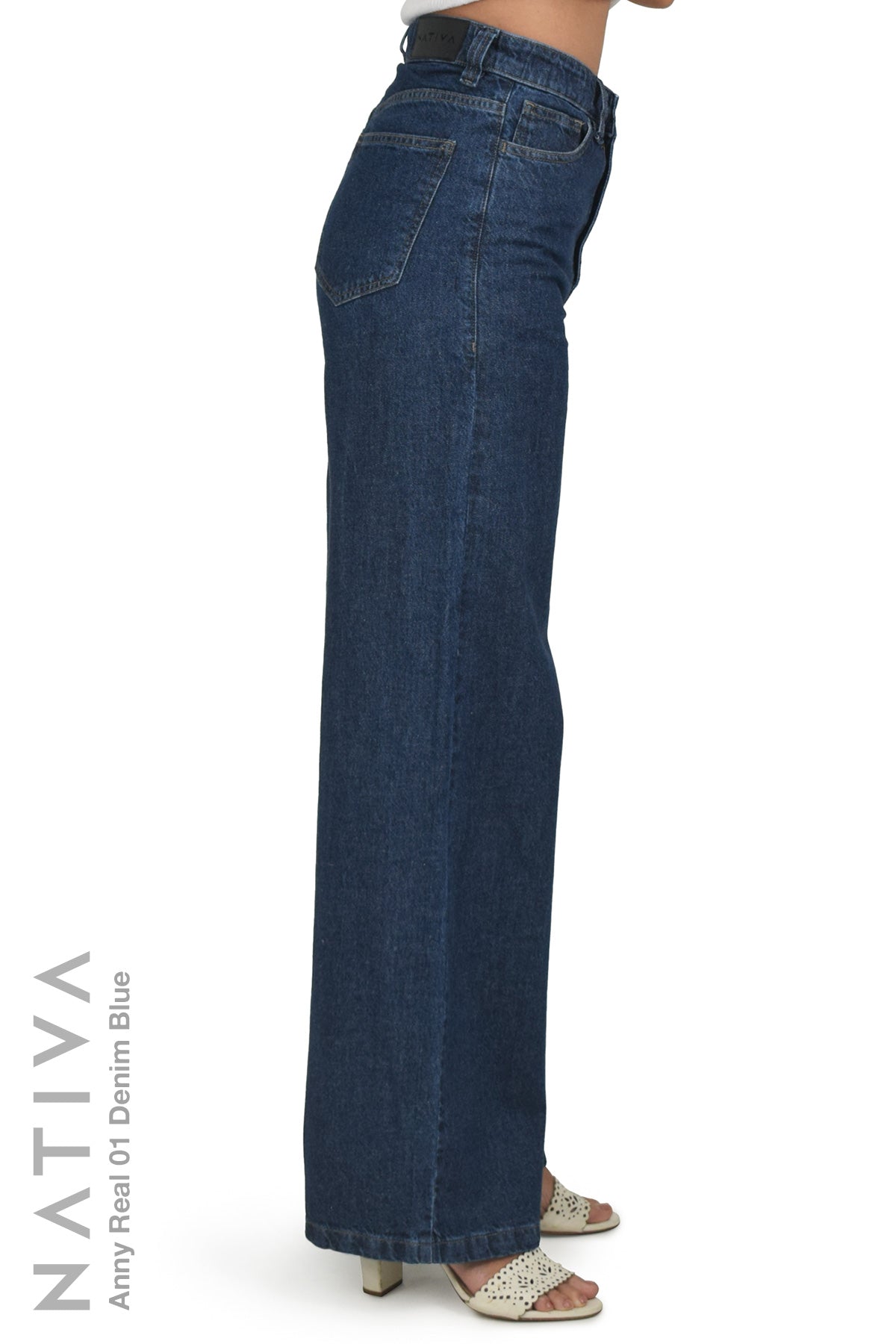 WIDE LEG True Denim Jeans, ANNY REAL 01 DENIM BLUE. Talle Alto. Auténtico e Interminable. Cintura Ajustable PERFECT FIT®