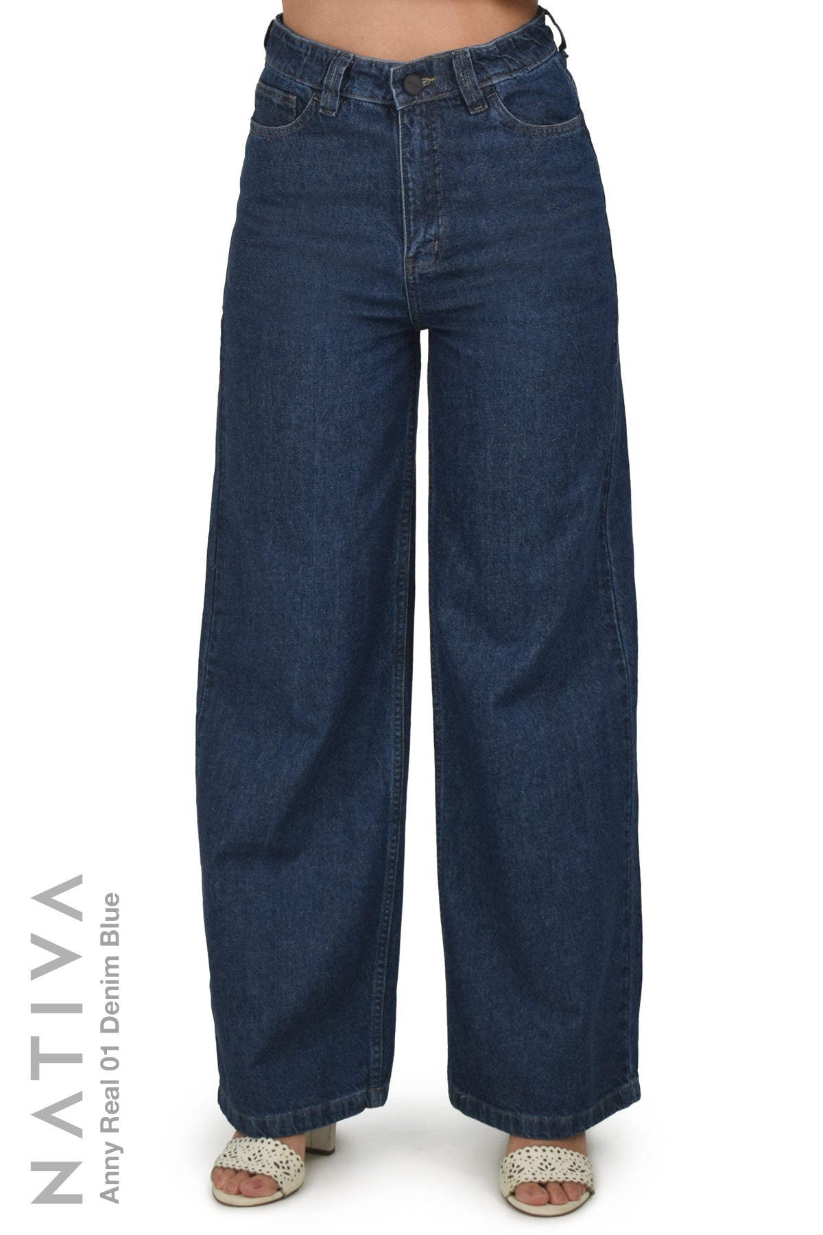 WIDE LEG True Denim Jeans, ANNY REAL 01 DENIM BLUE. Talle Alto. Auténtico e Interminable. Cintura Ajustable PERFECT FIT®