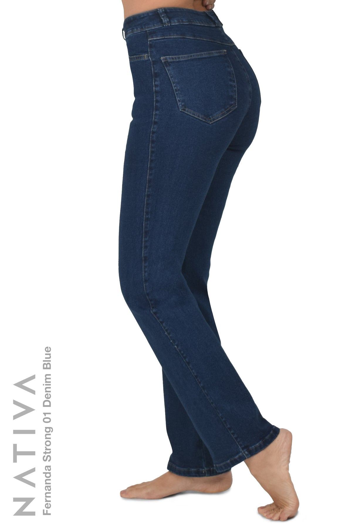 STRAIGHT JEANS, FERNANDA STRONG 01 DENIM BLUE. Talle Alto. Con tejidos –  NATIVA COLOMBIA